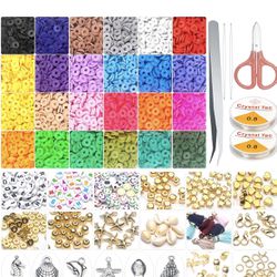7000 Pcs Clay Beads, 24 Colors Heishi Beads for Jewelry Making, 6mm Flat Beads Polymer Clay Beads with Pendant Charms Kit and Smiley Face Letter Bead 