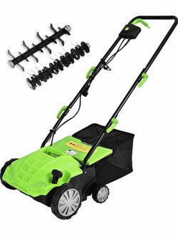 2-in-1 Lawn Dethatcher and Scarifier, 3 Level Depth Adjustable Weeder w/ 11 Gallon Collection Bag & 2 Removable Blades, 13-Inch 12 Amp Corded Electric
