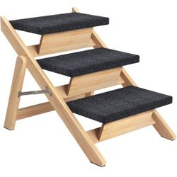 2-in-1 Foldable Dog Ramp/Dog Stairs - Portable Natural Solid Wood Pet Steps for Small/Large Dogs, Non Slip Cat Dog Safety Ladder for Bed, Couch, Car (