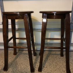 2 Wood Bar Stools - Good Condition 