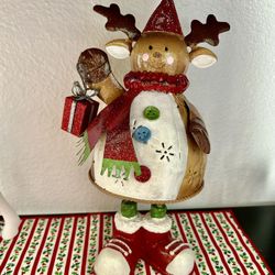 ADORABLE Reindeer Punched Metal Tea Light Votive Candle Holder Christmas Holiday Decor  