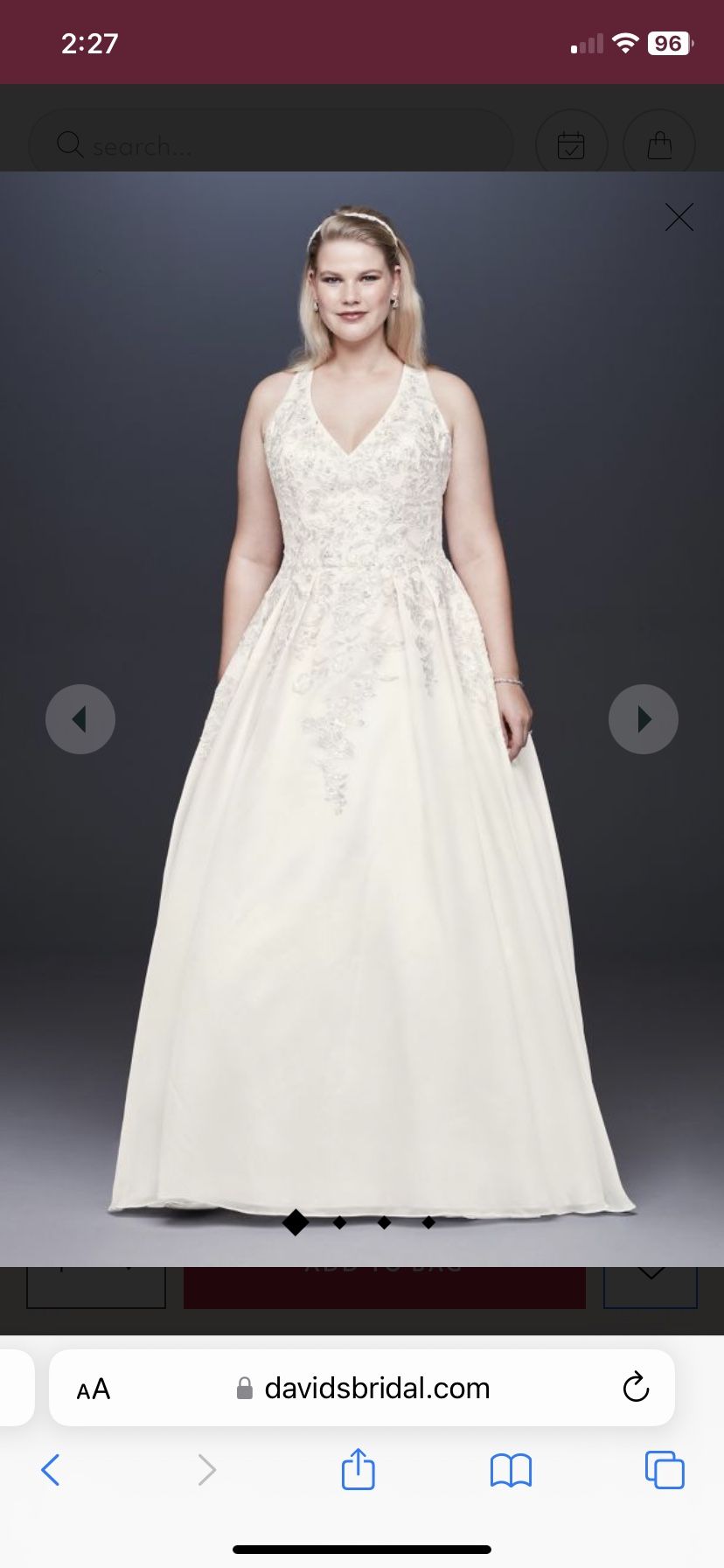 David’s Bridal Size 20W Ivory Wedding Dress New Unaltered