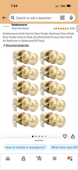 New Goldenwarm Gold Interior Door Knobs, Bedroom Door Knob, Door Knobs Interior Bulk, Brushed Gold Privacy Door Knob For Bedroom Or Bathroom(10 Pack)