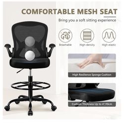 Was 150$ Winrise Drafting Chair, Tall Office Chair Ergonomic Standing Desk Chair, Lumbar Support Computer Chair Swivel Task Rolling Chair with Adjusta