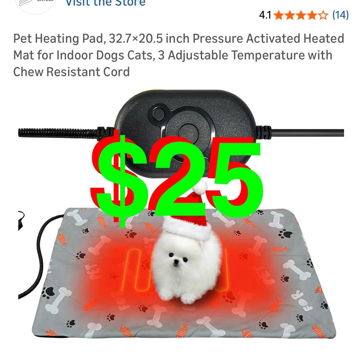 Pet Heating Pad, 32.7×20.5 inch Pressure Activated Heated Mat for Indoor Dogs Cats, 3 Adjustable Temperature with Chew Resistant Cord