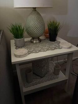 White Wood End Table with Bottom Shelf