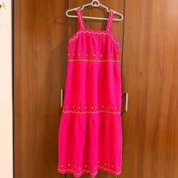 Bright Pink Embroidered Tiered Sundress