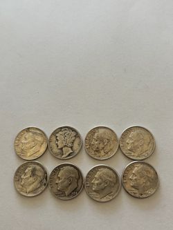 Silver dimes Total of 8 Silver coins $40 for all 8.