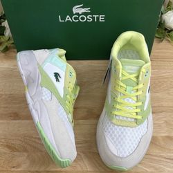 Lacoste Men Lace Up Sneakers Storm 96 Lo White Yellow Suede Mesh