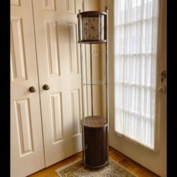 MCM Wood And Glass Curio Shelf With CLOCK 