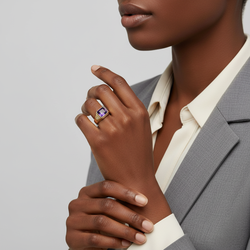 14K Yellow Gold Synthetic Purple Topaz Womens Ring