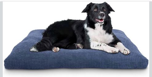 Dog Bed Crate Pad L(35" x 23") Blue Corduroy Washable Cover