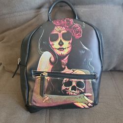ashion Women's Mini Backpack Purse Cool Cartoon Skull Printed Pu Leather Rucksack

