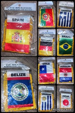Mini Car Banners Portugal chile Belize Brazil Greece  Spain Paraguay Uruguay  Japan Germany