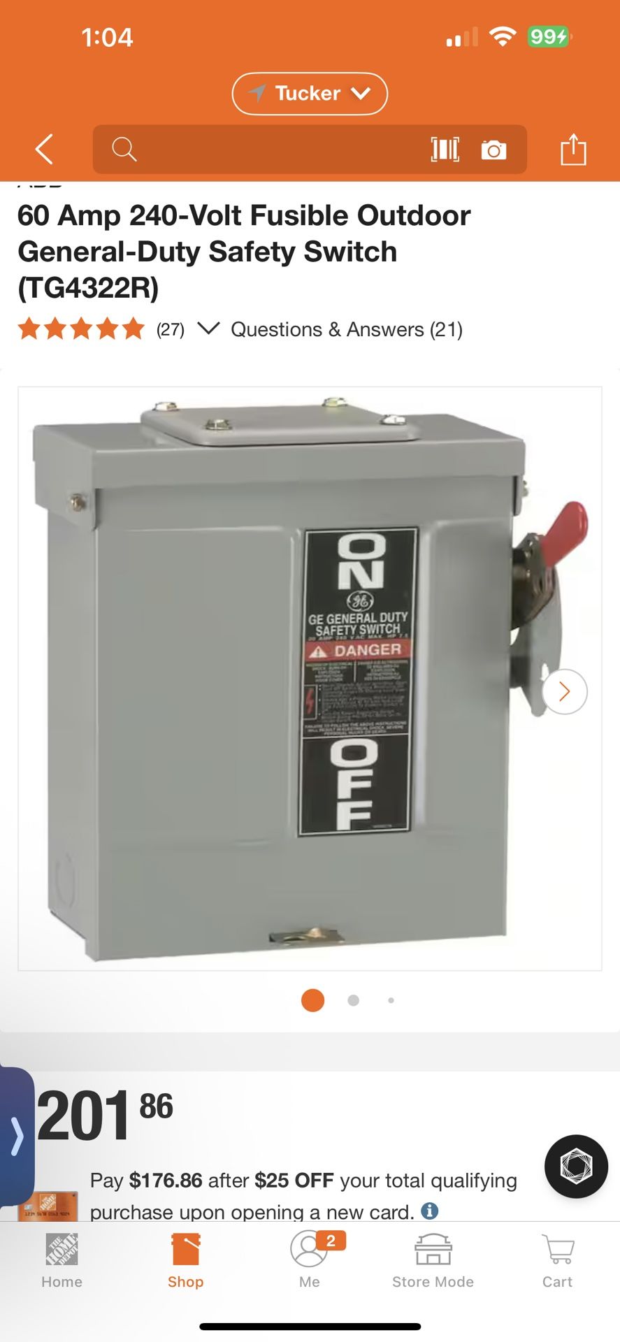 60 Amp 240-Volt Fusible Outdoor General-Duty Safety Switch (TG4322R)