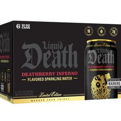 Liquid Death “Deathberry Inferno” Flavored Sparkling Water (6 Pack/12 Oz. Cans)