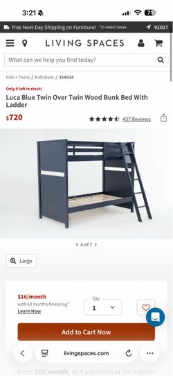Living spaces bunk bed with mattress