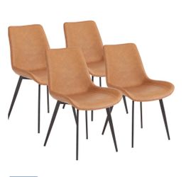 Set of 4 Brown Faux Leather Dining Chairs – Modern Kitchen Chairs with Black Legs