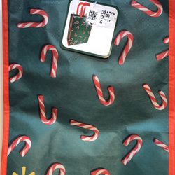 Two (2) Reusable Shopping/Gift Bags w/Candy Cane Designs 14.5” X 11.75” X 6.25”
