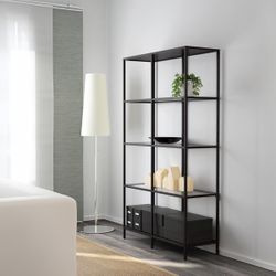 VITTSJÖ Shelf unit, black-brown/glass, 39 3/8x68 7/8 "