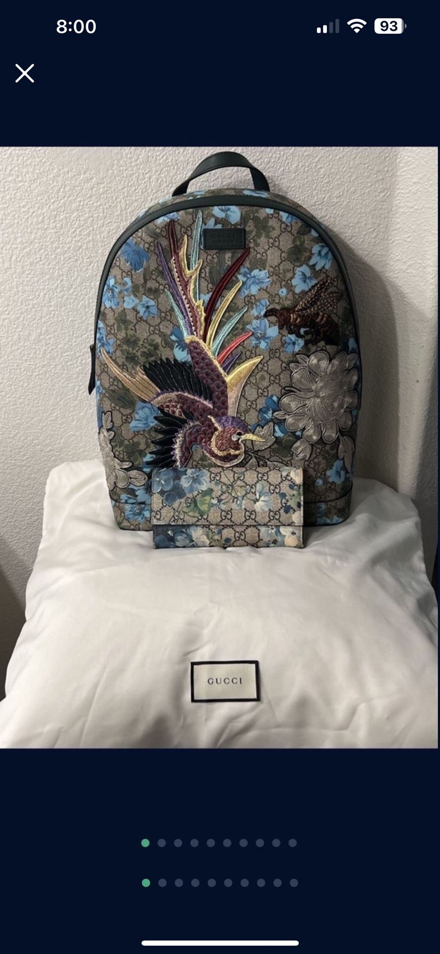 *BUNDLE* Authentic 💙 Gucci GG Supreme Blooms Embroidery Bird Bee Backpack and Wallet