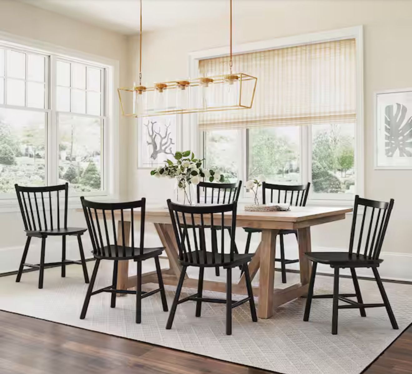 Winston Black Classic Windsor Dining Chair Solid Wood Farmhouse Dining Chair with Spindle Back Set of 6