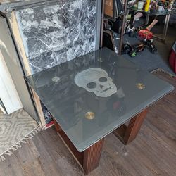CUSTOME ETCHED Glass  SKULL END TABLE
