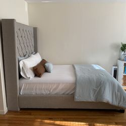 Queen Size Bed Frame Tall Upholstery Tufted Headboard 