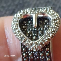 VTG.DESIGNER JS sterling Silver Genuine diamonds & Chocolate Diamonds  Buckle  Ring- Sz5