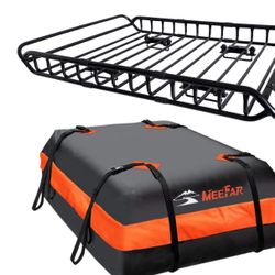 MeeFar Roof Rack Carrier Basket Universal Rooftop 51" X 36" X 5" + Waterproof Bag 15 Cubic Feet (44" 34" 17"), And Cargo Net With Attachment Hooks, Ra