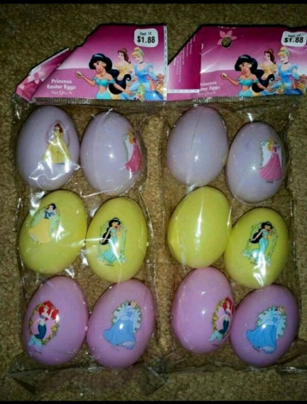 2 pkgs of 6 each Disney Princess Easter Eggs, new in package