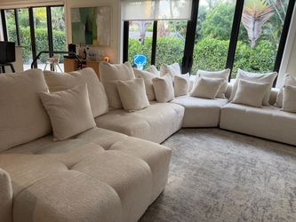 Large Cream Sectional Sofa with Cushions