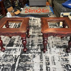 Custom Pine Wood Glass Side/End Tables (DELIVERY AVAILABLE)