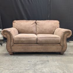 Brown Polyester Upholstered Rolled Arm Loveseat