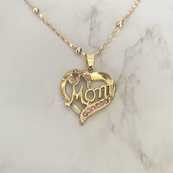 Mom Pink Stones Necklace (14k Gold plated)