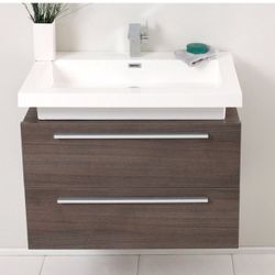 Medio 32 Inch Gray Oak Modern Bathroom Cabinet with Vessel Sink 
