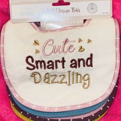 0+ MONTHS🎀🍼💕🐻🧁✨BABYGIRL 4 PK OF COLORFUL DESIGNED SELF-CLOSURE BIBS🤍🐻🍼🎀💕✨