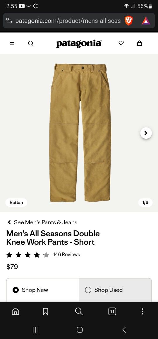 Mens Patagonia hemp work pant. 34 long