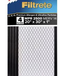Filtrete Air Filter 1”, MPR 2500 MERV 14, High Performance Premium Allergen, Ultrafine Particles, Bacteria and Virus Filter, 4-pack