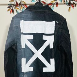 OFF-WHITE PRINTED SLIM DENIM JACKET BLACK !!!!