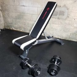 MARCY ADJUSTABLE WORKOUT BENCH AND WEIGHTS 