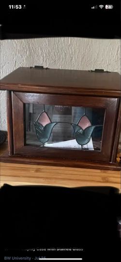 Wooden Display Case With Stained Glass