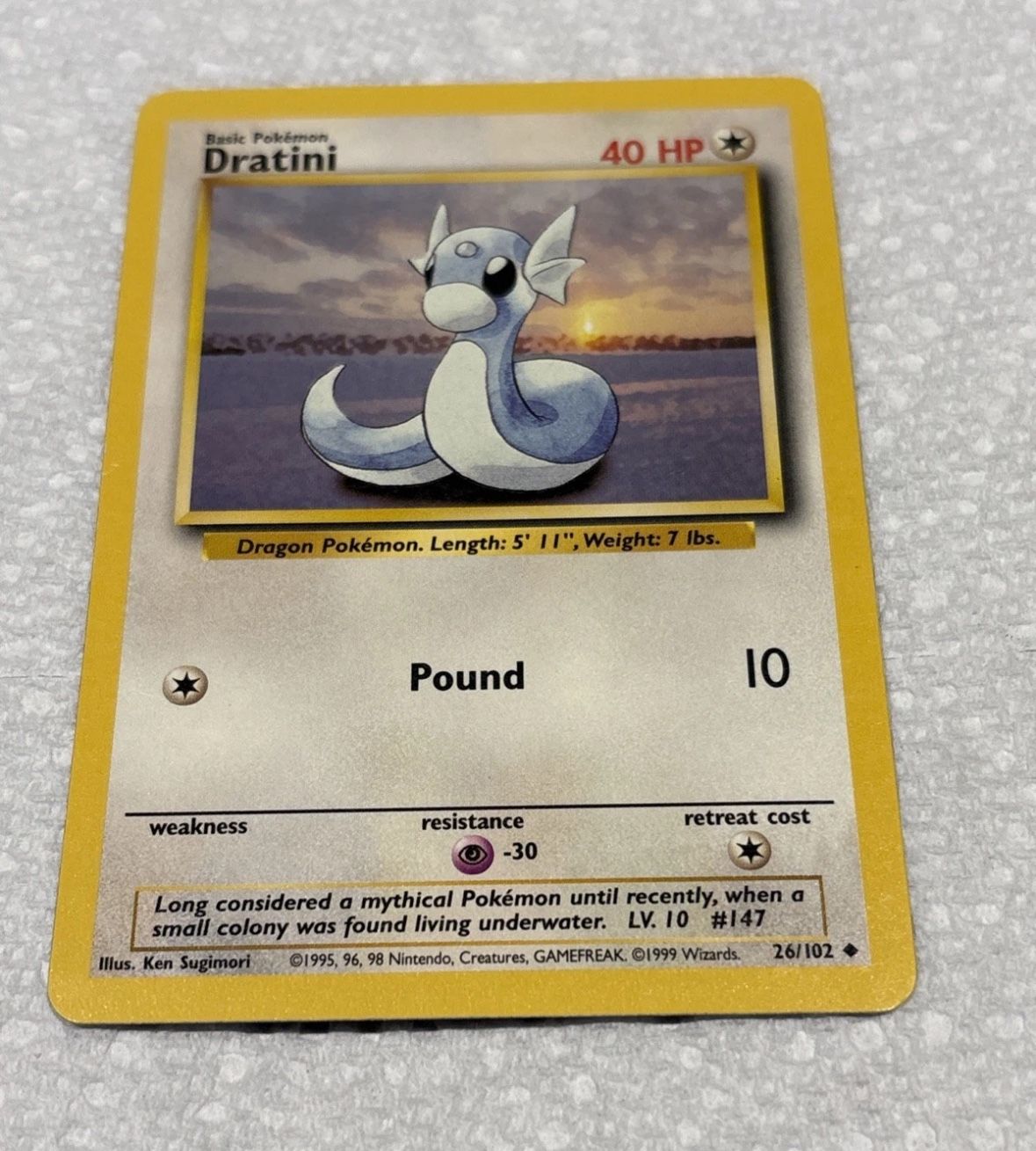 Pokemon Dratini 26/102 1st Edition Shadowless Base Set Card Unplayed Near Mint