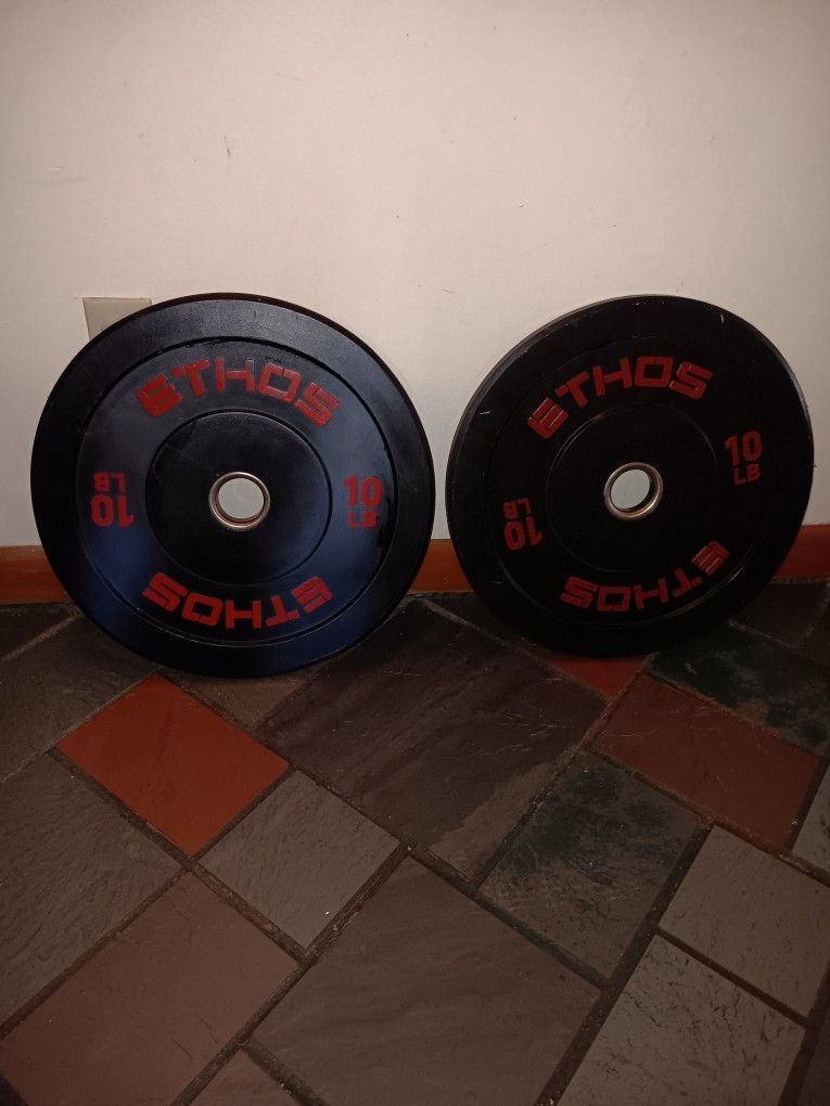 Two Ethos 10 Lb Olympic Bumper Plates
