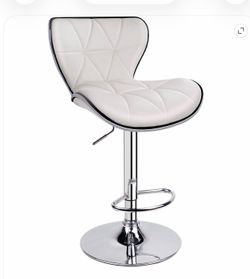 Bar Stool , Island Chair Shell Back, PU Leather Adjustable Barstool, Swivel Bar Chair  with Footrest for Home Kitchen, White