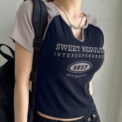Letter graphic notched crop top