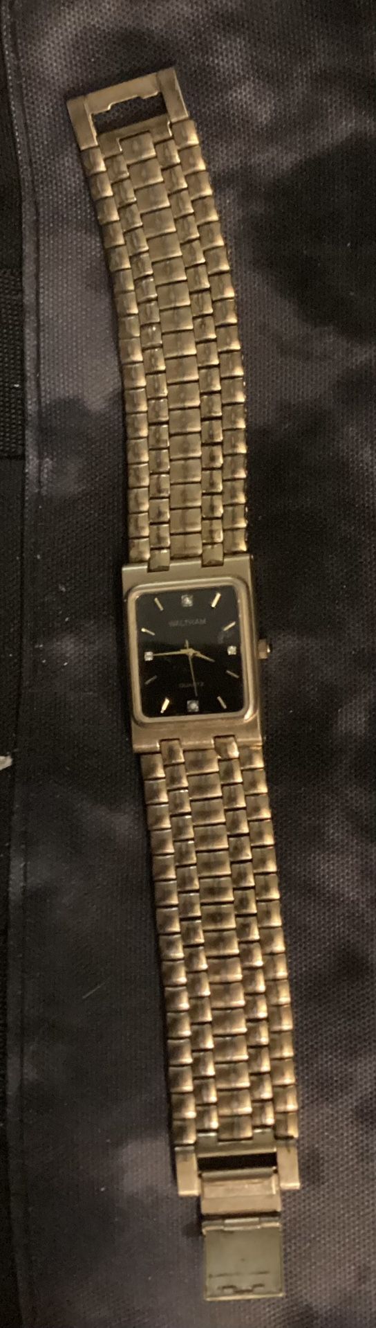 (Vintage) Waltham Watch Co. XAX50-142 #2035 Black Square Face Diamond, Gold Band.