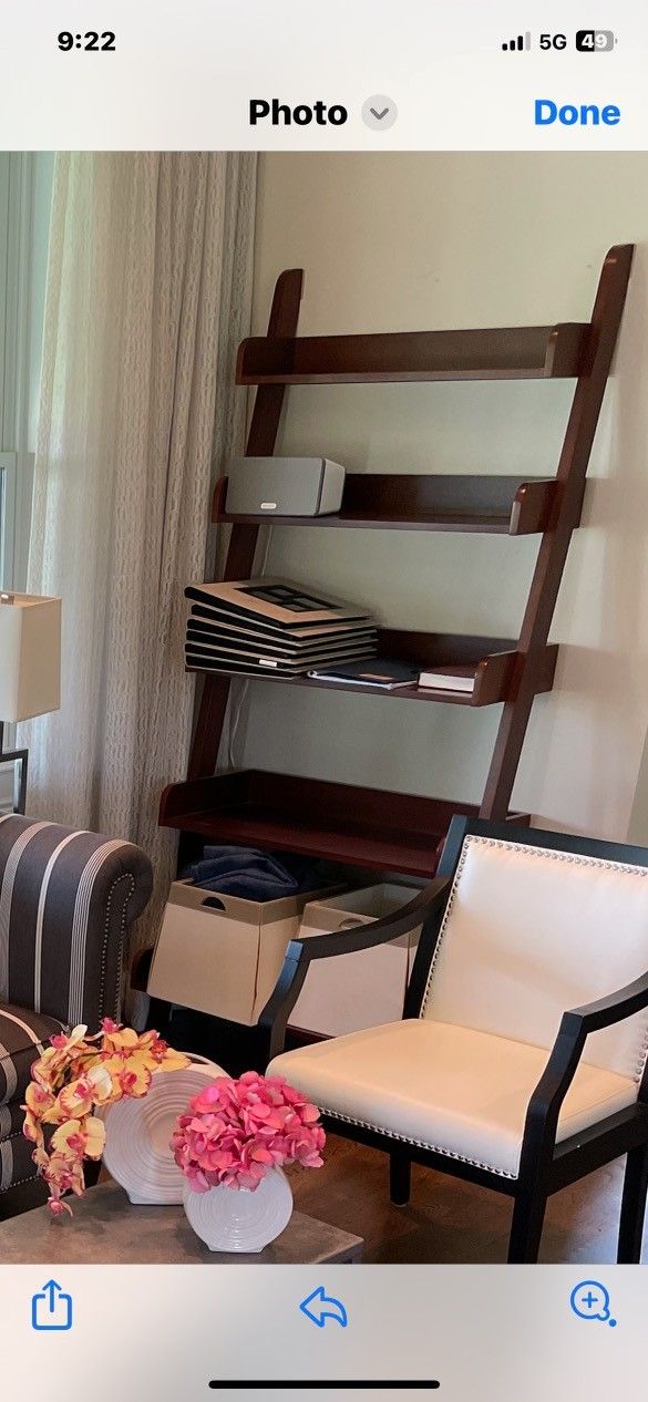 Pair of wood pottery barn bookcases Studio Bookshelf Ladder espresso finish
$500 for the pair
