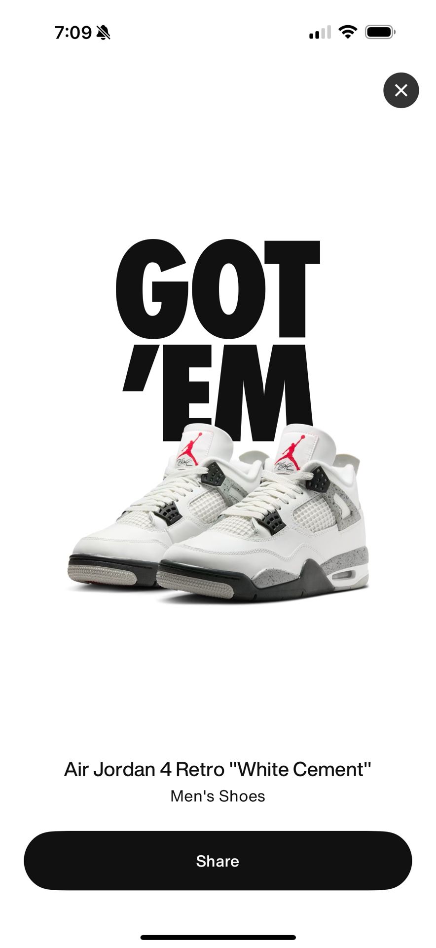 Jordan 4 White Cement 6.5 Youth & size 9 Men’s