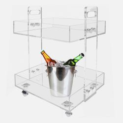 Acrylic Nightstand Transparent End Table Clear Storage Side Table+4 Wheels